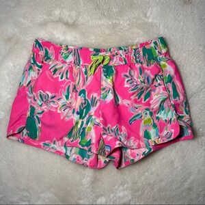 Lilly Pulitzer Luxletic Athletic Shorts Pink Tropical Parrot Print XS